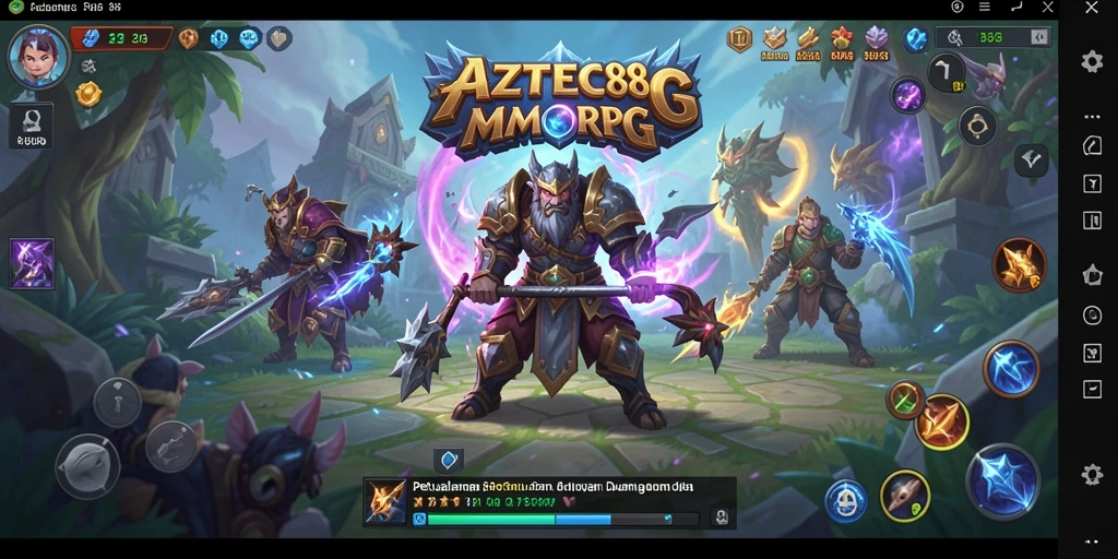 Tangkapan layar utama AZTEC88 menunjukkan aksi pertarungan yang mendebarkan dalam MMORPG.