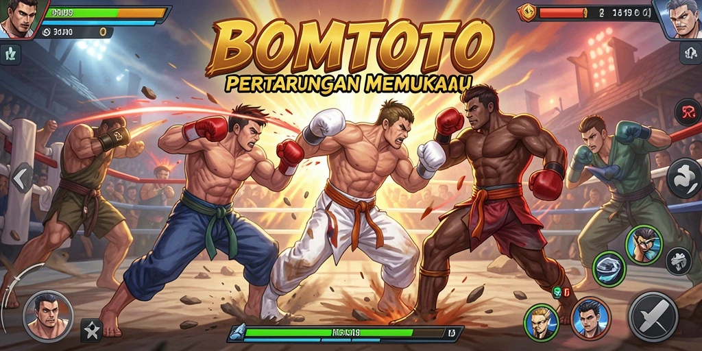 Screenshot gameplay <strong>BOMTOTO</strong> menampilkan aksi pertarungan yang intens dan karakter yang dinamis.