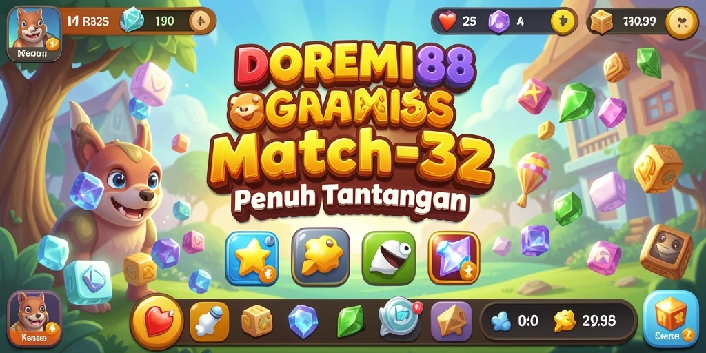 Screenshot DOREMI88 menampilkan gameplay Match-3 yang seru.