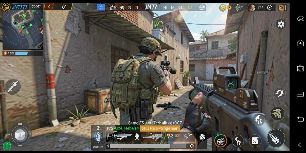 Tangkapan layar JNT777 menunjukkan intensnya pertempuran FPS yang seru.