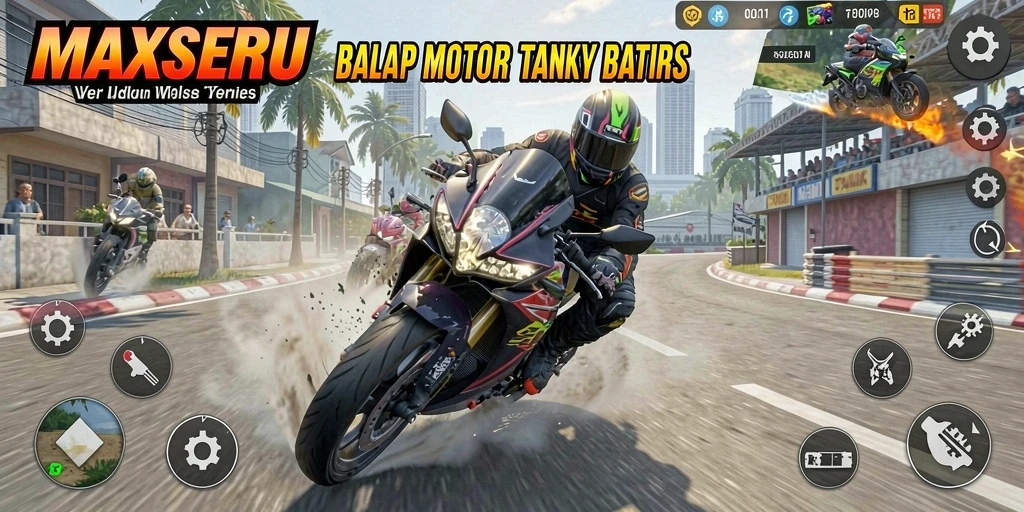 Tampilan seru gameplay balap motor di MAXSERU.