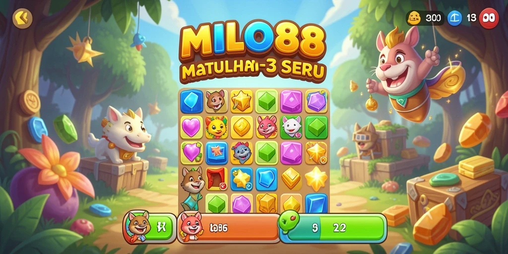 Tampilan gameplay seru dalam permainan Match-3 MILO88.