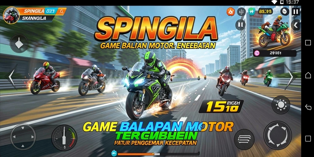 Tampilan action balapan motor yang seru dan mendebarkan.