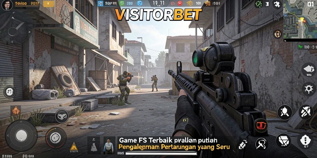 Tangkapan layar utama VISITORBET memperlihatkan aksi tembak-menembak yang intens.