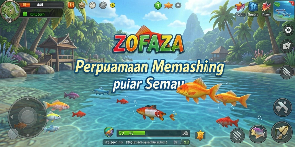 Screenshot gameplay ZOFAZA menampilkan aksi memancing yang seru.
